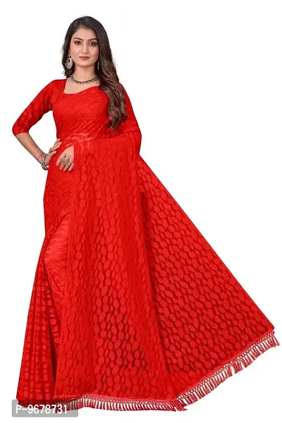Women?s Embroidered Net Fabric Designer Saree With Blouse Piece (Red)