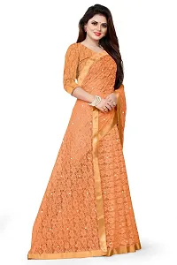 Women?s Embroidered Net Fabric Moti Work Saree With Unstitched Matching Blouse Piece (Mustard)-thumb3