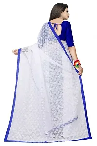 Women?s Embroidered Net Thraed Work Saree With Unstitched Matching Blouse Piece (White&Blue)-thumb1