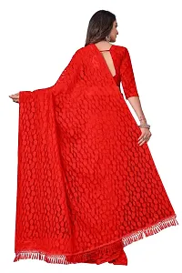 Women?s Embroidered Net Fabric Designer Saree With Blouse Piece (Red)-thumb1