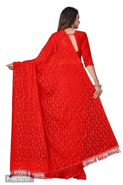 Women?s Embroidered Net Fabric Designer Saree With Blouse Piece (Red)-thumb2