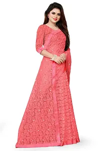 Women?s Embroidered Net Fabric Moti Work Saree With Unstitched Matching Blouse Piece (Peach)-thumb1