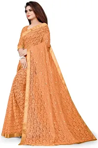 Women?s Embroidered Net Fabric Moti Work Saree With Unstitched Matching Blouse Piece (Mustard)-thumb2