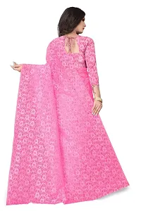 Women?s Embroidered Net Fabric Work Saree With Unstitched Matching Blouse Piece (Pink)-thumb1