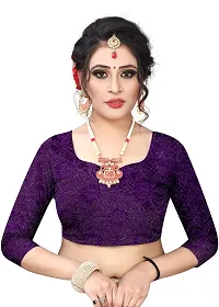 Women?s Embroidered Net Fabric Work Saree With Unstitched Matching Blouse Piece (Purple)-thumb3