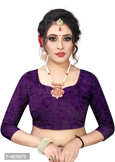 Women?s Embroidered Net Fabric Work Saree With Unstitched Matching Blouse Piece (Purple)-thumb4