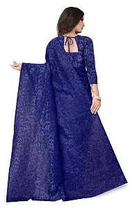 Women?s Embroidered Net Fabric Work Saree With Unstitched Matching Blouse Piece (Blue)-thumb1