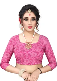 Women?s Embroidered Net Fabric Work Saree With Unstitched Matching Blouse Piece (Pink)-thumb2