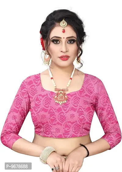 Women?s Embroidered Net Fabric Work Saree With Unstitched Matching Blouse Piece (Pink)-thumb3