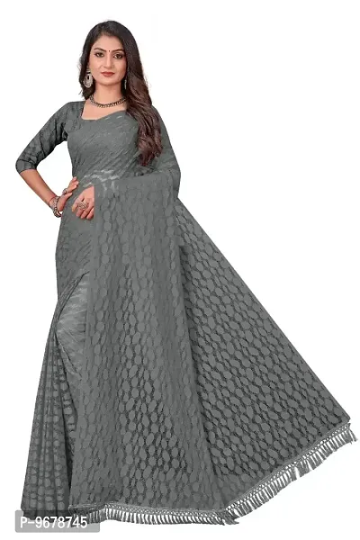 Women?s Embroidered Net Fabric Designer Saree With Blouse Piece (Grey)