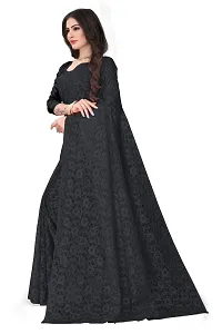 Women?s Embroidered Net Fabric Work Saree With Unstitched Matching Blouse Piece (Black)-thumb2