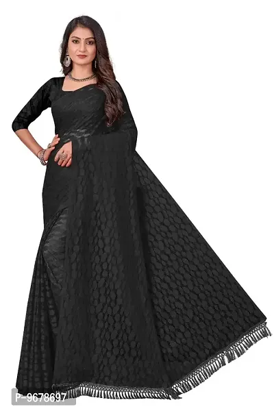 Women?s Embroidered Net Fabric Designer Saree With Blouse Piece (Black)