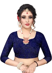 Women?s Embroidered Net Fabric Work Saree With Unstitched Matching Blouse Piece (Blue)-thumb3