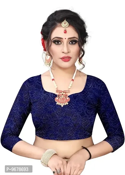 Women?s Embroidered Net Fabric Work Saree With Unstitched Matching Blouse Piece (Blue)-thumb4