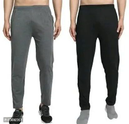 Stylish Cotton Blend Solid Regular Track Pants For Men- 2 Pieces