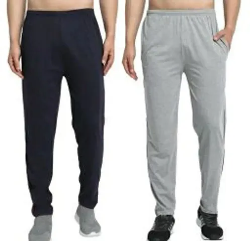 Stylish Blend Solid Regular Track Pants For Men- 2 Pieces