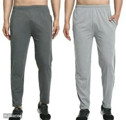 Stylish Cotton Blend Solid Regular Track Pants For Men- 2 Pieces