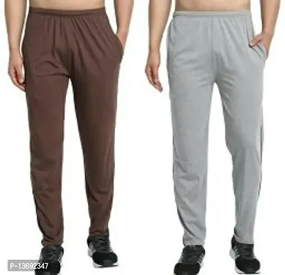 Stylish Cotton Blend Solid Regular Track Pants For Men- 2 Pieces