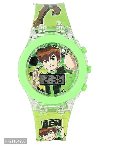 Boy's Ben-10 Digital Round Shape 7 Color Disco Glowing Light Watch ( Green, 2-8 Years Old)