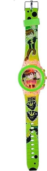 Boy's Ben-10 Digital Round Shape 7 Color Disco Glowing Light Watch ( Green, 2-8 Years Old)-thumb3
