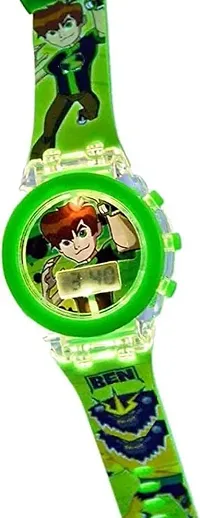 Boy's Ben-10 Digital Round Shape 7 Color Disco Glowing Light Watch ( Green, 2-8 Years Old)-thumb3
