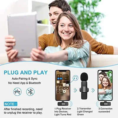 Upgrade Wireless Lavalier Microphone,Dual with 2 Wireless Microphone for  Android & iPhone iPad ,Plug-Play Wireless Mic for Video Recording, Live  Stream,, TikTok,Noise Reduction & Auto-Sync 
