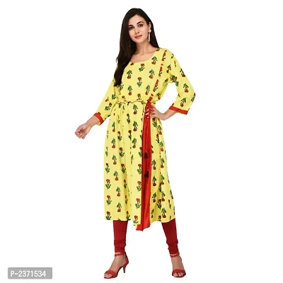 Rayon Floral Print Angrakha Kurta For Women,Yellow-thumb0