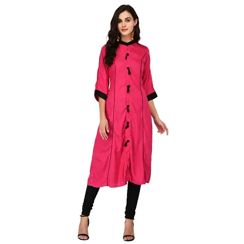 Rayon Plain Straight Kurta For Women,Pink