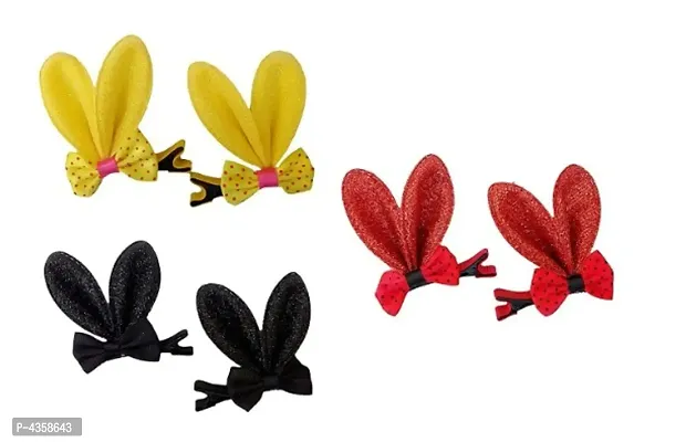 Iconic Hair Clips Baby Girl's Rabbit Ear Hair Claw Clips, Set of 3 Pairs(6pc) Random Colors With Random Designs-thumb0