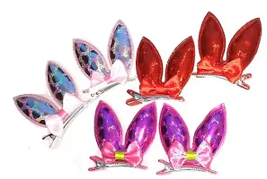 Iconic Hair Clips Baby Girl's Rabbit Ear Hair Claw Clips, Set of 3 Pairs(6pc) Random Colors With Random Designs-thumb1