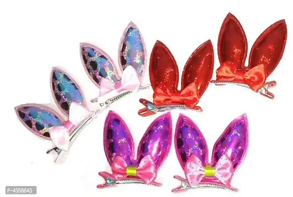 Iconic Hair Clips Baby Girl's Rabbit Ear Hair Claw Clips, Set of 3 Pairs(6pc) Random Colors With Random Designs-thumb2
