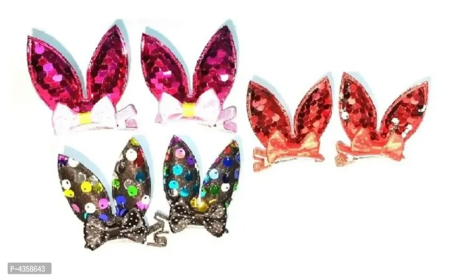 Iconic Hair Clips Baby Girl's Rabbit Ear Hair Claw Clips, Set of 3 Pairs(6pc) Random Colors With Random Designs-thumb3