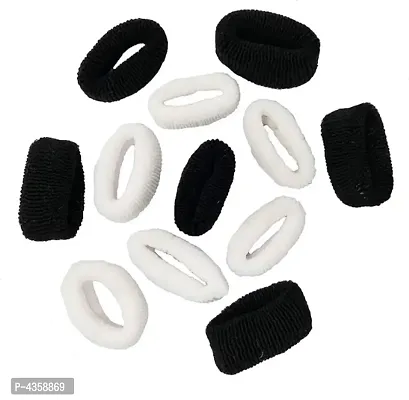Daily use Soft Bun Fabric Elastic Ponytails Cotton wool Everyday Wear Hair Ties Rubber Bands Black, White (Set of 8 pcs)-thumb0