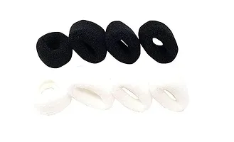 Daily use Soft Bun Fabric Elastic Ponytails Cotton wool Everyday Wear Hair Ties Rubber Bands Black, White (Set of 8 pcs)-thumb2