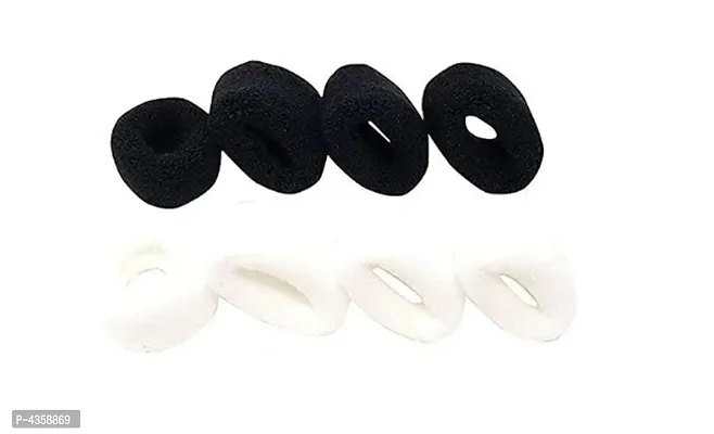 Daily use Soft Bun Fabric Elastic Ponytails Cotton wool Everyday Wear Hair Ties Rubber Bands Black, White (Set of 8 pcs)-thumb3
