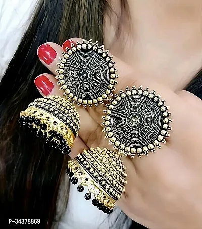 Black Alloy Beads Jhumkas Earrings For Women-thumb0