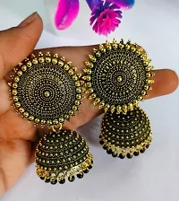 Black Alloy Beads Jhumkas Earrings For Women-thumb2