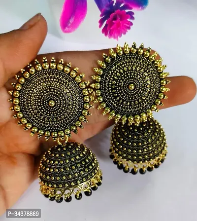 Black Alloy Beads Jhumkas Earrings For Women-thumb3