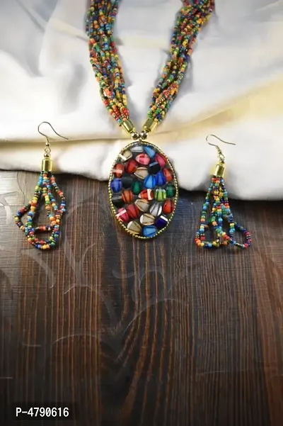 Stylish Multi Colour Beads Brass Jewellery Set-thumb0