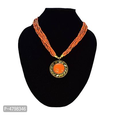 Elegant Orange Brass Handcrafted Beads Necklace For Women-thumb0