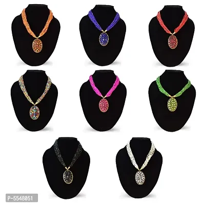 Stylish Women's and Girl's 8 Pcs Set Combo Beads Brass Necklace