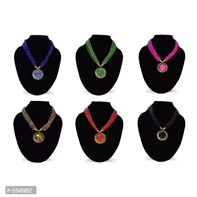 Stylish Women's and Girl's 6 Pcs Set Combo Beads Brass Necklace