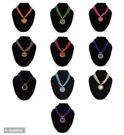 Stylish Women's and Girl's 10 Pcs Set Combo Beads Brass Necklace