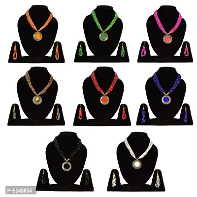Stylish 8 Pcs Set Combo Beads Brass Necklace With Earrings-thumb0