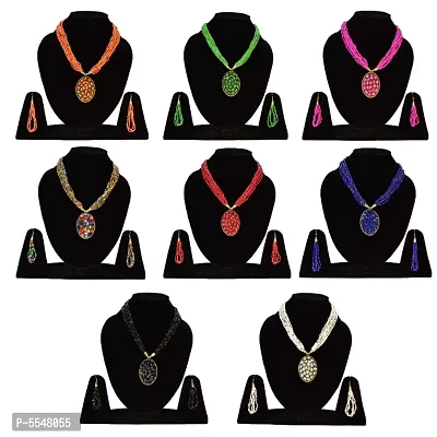 Stylish Women's and Girl's 8 Pcs Set Combo Beads Brass Necklace With Earrings