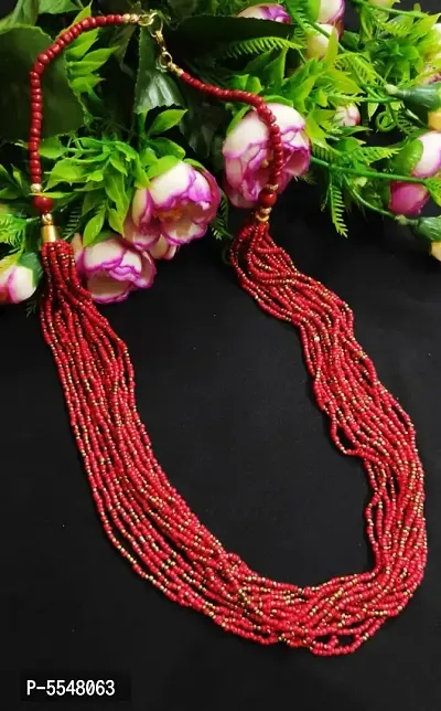 Elegant Red Color Beads Necklace  Chains