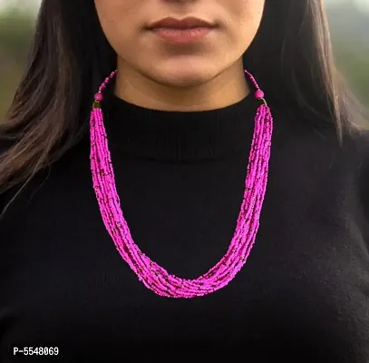 Metallic Pink - Beaded Necklace 60