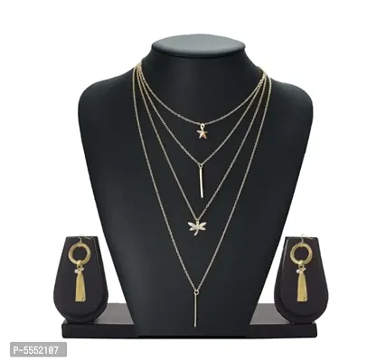 Trendy Layered Fashion Gold-plated Alloy Necklace with Earrings