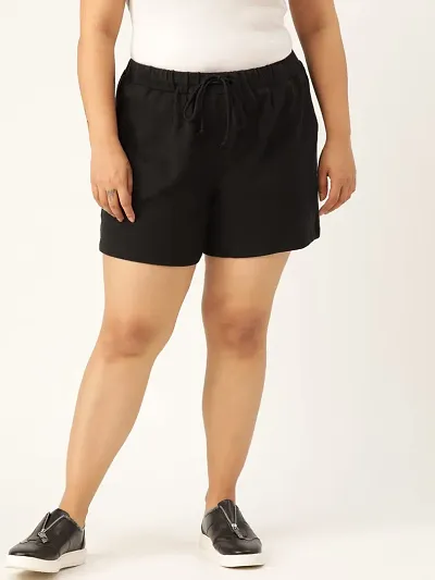 A&K All Day Casual Shorts for Women's & Girl's with Stylish Ruffled Waistband Drawstrings Night Wear Lounge Shorts ST-934-PKTBlk-4XL