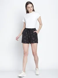 A&K All Day Casual Cotton Shorts for Women's & Girl's with Stylish Ruffled Waistband Drawstrings Night Wear Lounge Shorts Black ST-2308-Black-L-thumb4